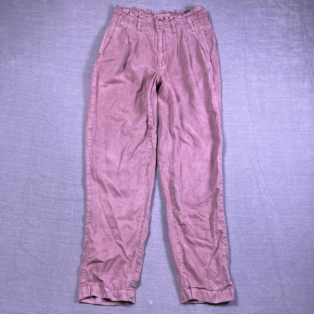 American Eagle Paperbag Waist Lyocell High Rise Tapered Pants Wmns 4 Pink Mauve
